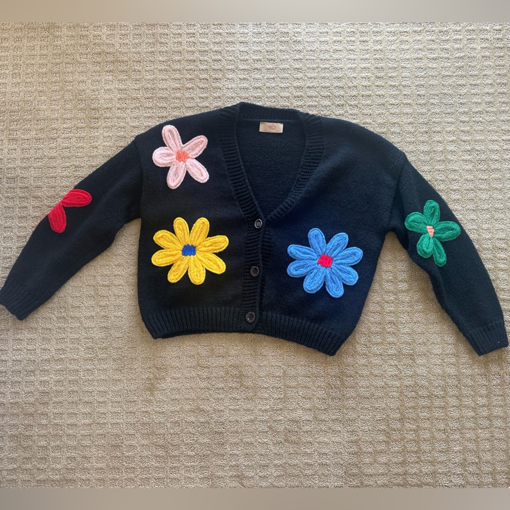 Floral Embroidered Black Cardigan
